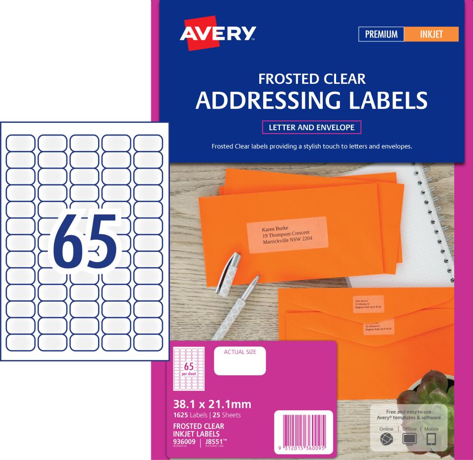 Avery Frosted Clear Address Labels For Inkjet Printers X Mm