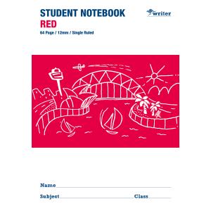 Writer Student Note Book Red 64 Pages Single Ruled 12mm