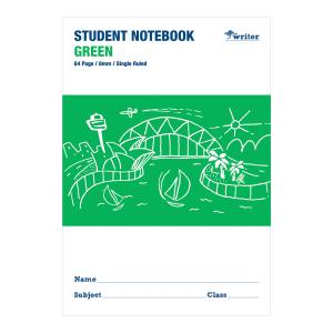 Writer Student Note Book Green 64 Pages Single Ruled 8mm