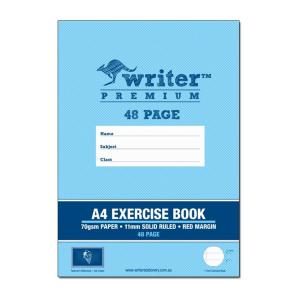 Writer Premium A4 48pg Exercise Book 11mm Solid Ruled + Margin Each