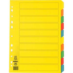 Winc Manilla Dividers A4 Assorted Colours Set of 10 Tabs