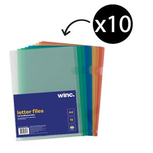 Winc Letter File A4 Clear Assorted Colour Pack 10