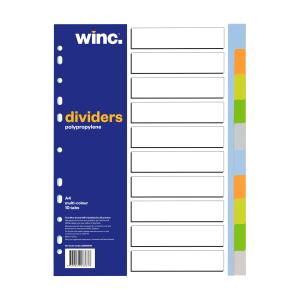 Winc Polypropylene Dividers Set A4 Assorted Colours 10 Blank Tabs