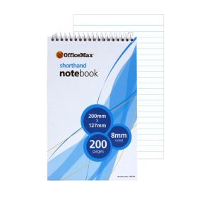 Officemax Notebook Shorthand Top Opening 8mm Ruled 200x127mm 200 Pages