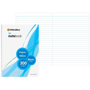 Officemax A5 Notebook Spiral Side Opening 8mm Ruled 300 Pages