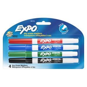 Expo Whiteboard Marker Fine Tip Dry Erase Assorted Colours Pack 4