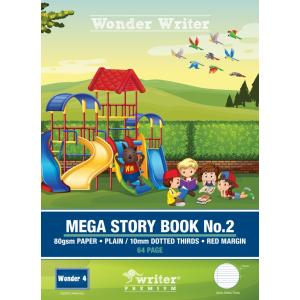 Wonder Writer EB6583 Mega Story Book No.2 Plain/10mm Dotted Thirds Red Margin 64 Pages