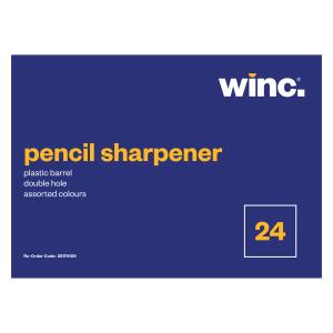 Winc Pencil Sharpener Plastic Double Hole Assorted Colours Box 24