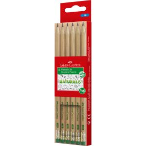 Faber-Castell Naturals Graphite Lead Pencils 2B With Eraser Tip Pack 6