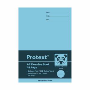Protext Botany Book A4 Plain/qld Ruled Year 2 Red Margin  70gsm Panda 48 Pages