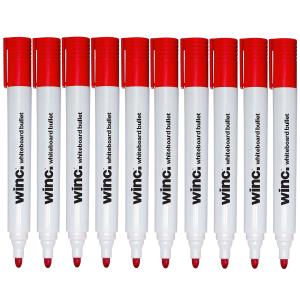 Winc Whiteboard Marker Bullet Tip 1.5-3.0mm Red Box 10