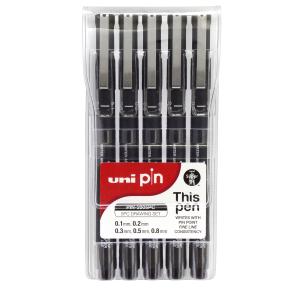 Uniball Uni Pin Fineliners Assorted 5 Pack Black Ink
