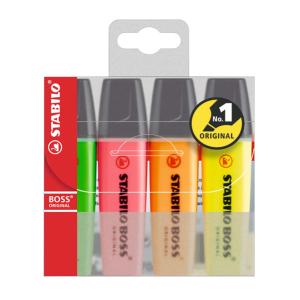 Stabilo Boss Highlighter Chisel Tip 2.0-5.0mm Assorted Colours Pack 4