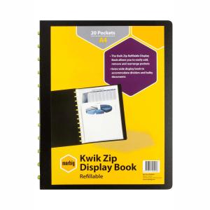 Marbig A4 Kwik Zip Display Book 20 Pockets Black