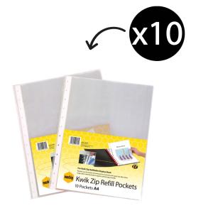 Marbig A4 Pocket Refill for Kwik Zip Display Book Pack 10