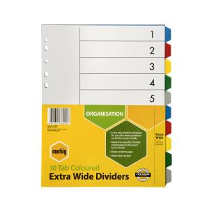 Marbig Dividers Polypropylene Coloured Tab Extra Wide A4 10 Tab