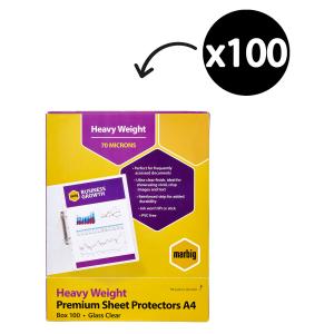 Marbig Sheet Protector Heavy Duty A4 70 Microns Clear Box 100