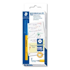 Staedtler Stick 430 Ballpoint Pen Fine 0.7mm Blue Box 10