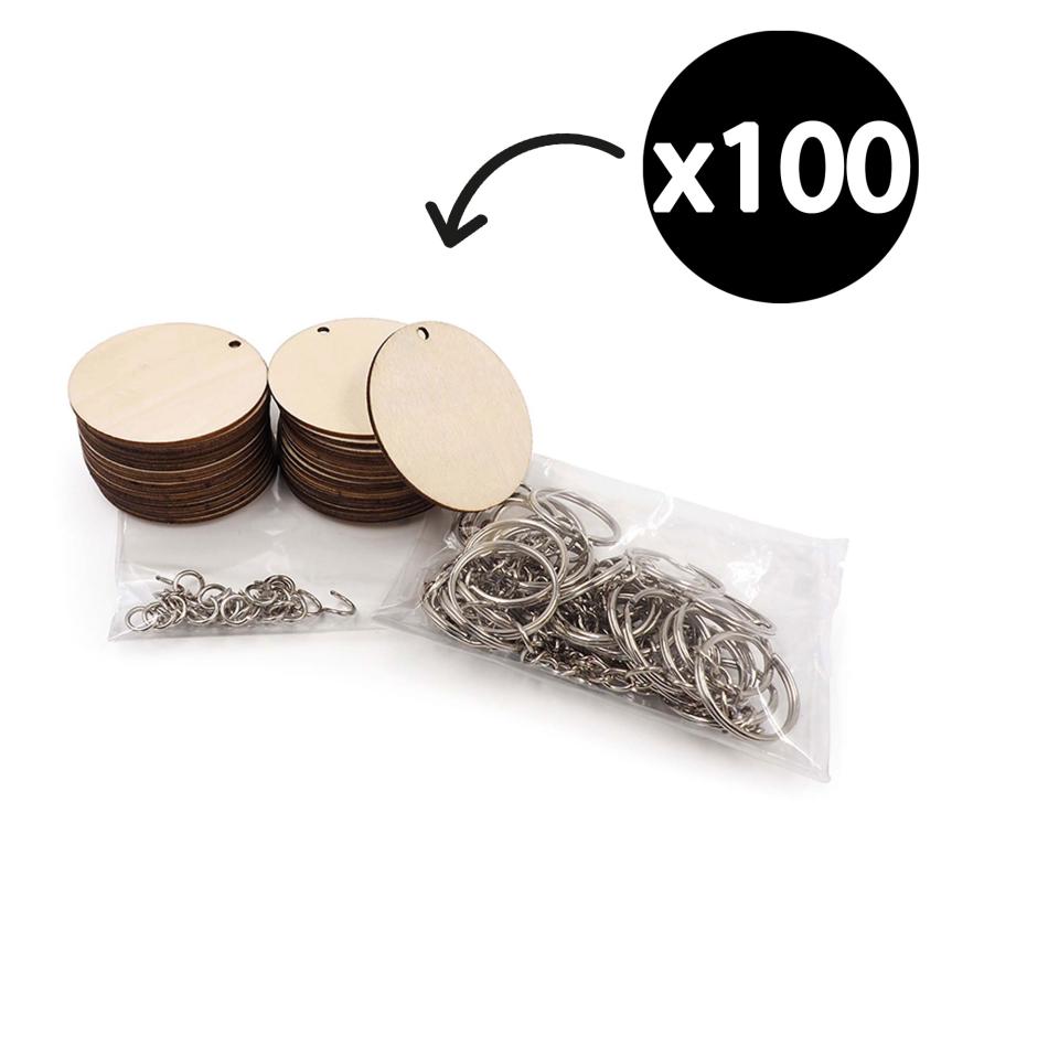 Arbee Wood Craft Key Chain Kit Natural And Silver 5cm Pack 100 | Winc
