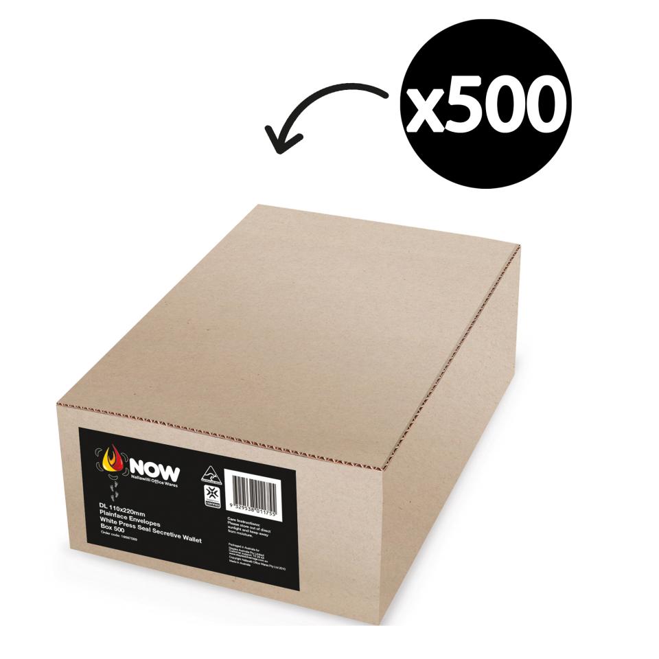 Nallawilli Envelope DL Window Wallet Press Seal 110 x 220mm White Box 500