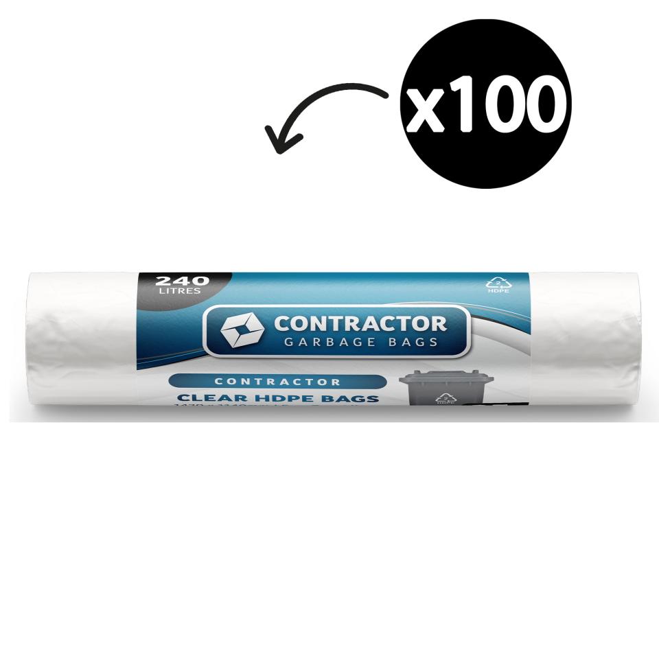 Austar Contractor Bin Liners Clear Hdpe 240lt Roll 25 Carton 100