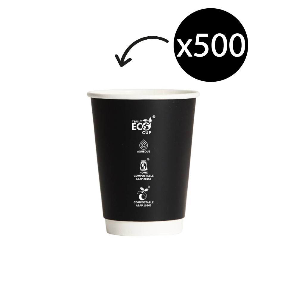 Truly Eco Double Wall 90mm Hot Cup Black 12oz Carton 500 Image