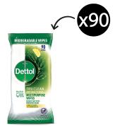Dettol Tru Clean Antibacterial Biodegradable Wipes Zesty Citrus & Lemongrass Pack 90
