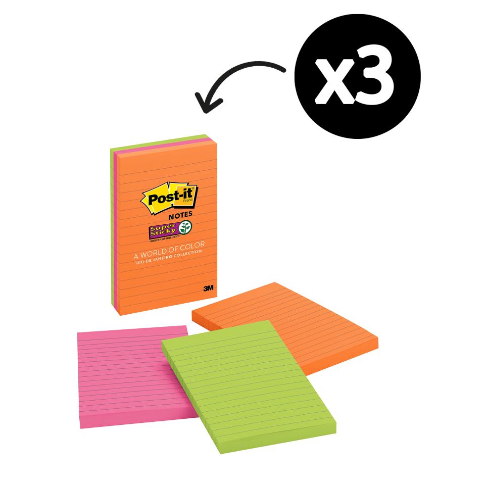 Post-it Super Sticky Lined Notes 101 x 152mm Rio de Janeiro Pack 3