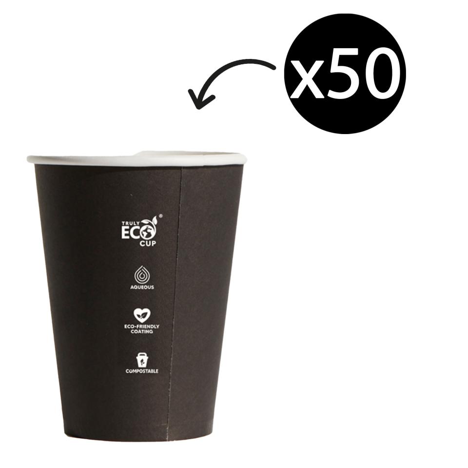 Truly Eco Single Wall Coffee Cup Black 12oz Pack 50