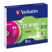 Verbatim CD-RW 700 MB / 4x / 80 Min - Colour 5-Pack Jewel Case