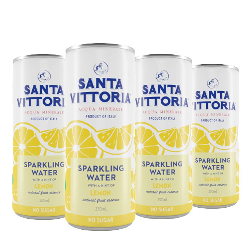 Santa Vittoria Mineral Water Sparkling Lemon Flavoured Can 330ml Pack 4