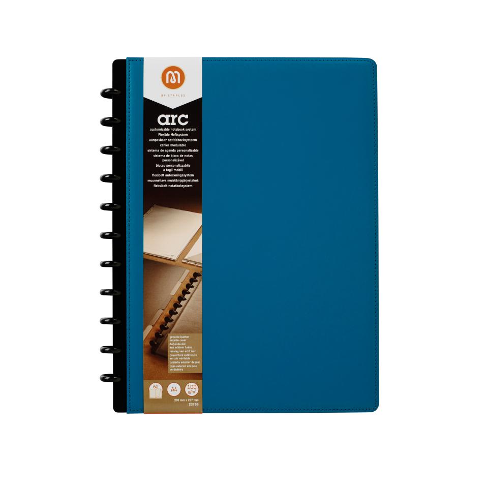 M By Staples ARC Genuine Leather Notebook A4 Blue