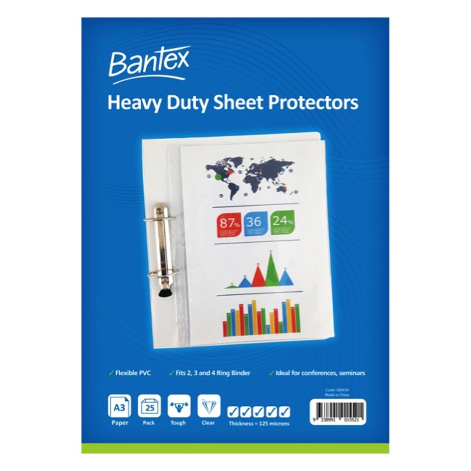 Bantex A3 Heavy Duty Pac Sheet Protectors 125 Microns Packet 25