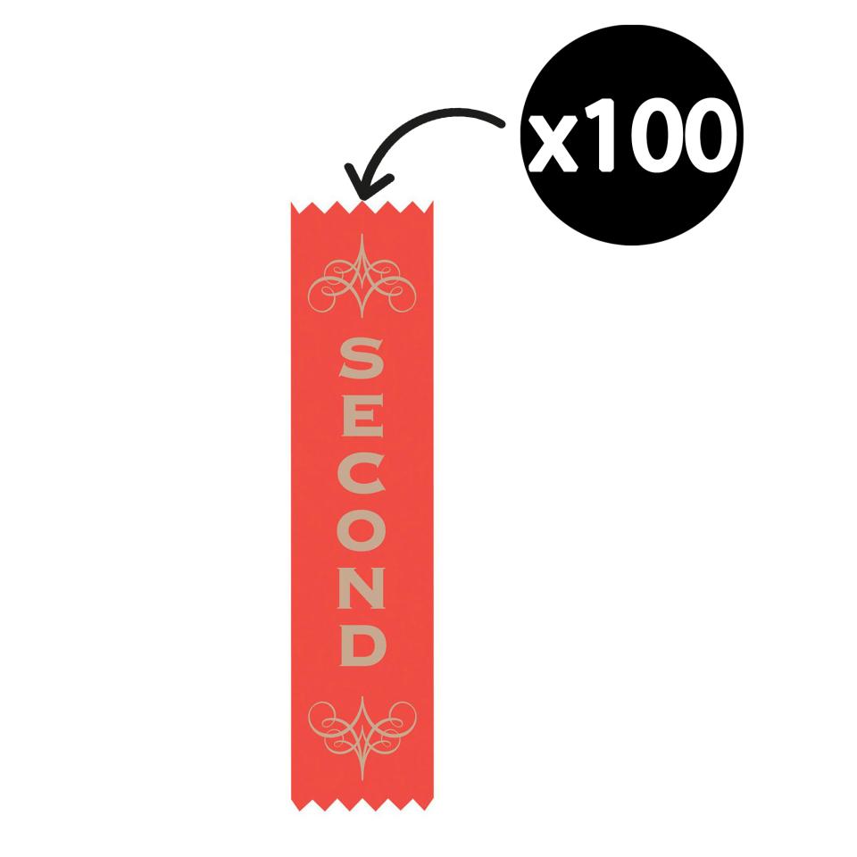 Avery Merit Award Ribbons 2nd Place 150 x 35 mm Red 100 Ribbons