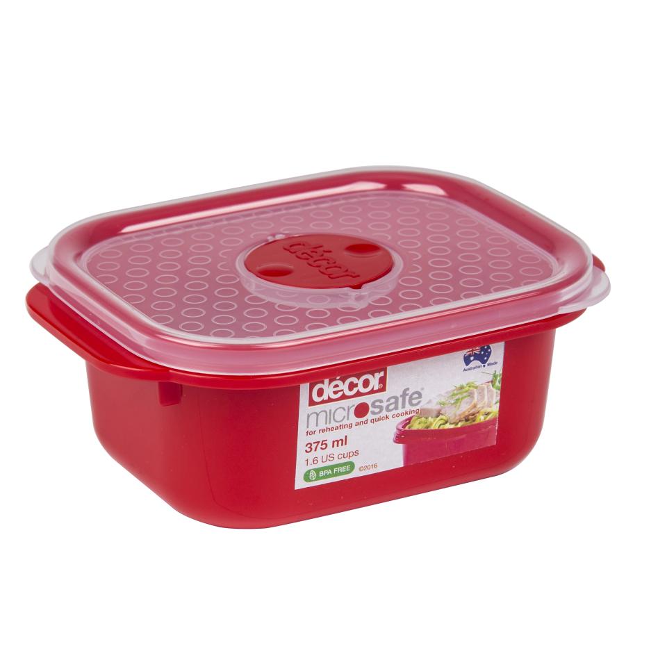 Decor Microsafe Oblong Container 149x106x63mm Red 375ml
