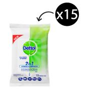 Dettol 2 In 1 Antibacterial Wipes Pack 15