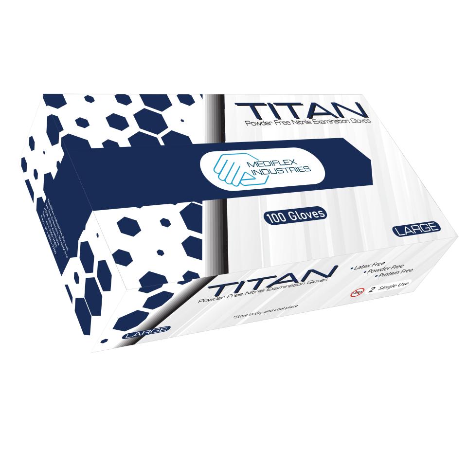 Titan Nitrile Examination Gloves Powder Free Blue Large Box 100 Image