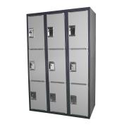 Steelco Locker Heavy Duty 3 Tier Bank of 3 Lockable 1830h x 1140w x 580dmm Light Grey/Dark Grey