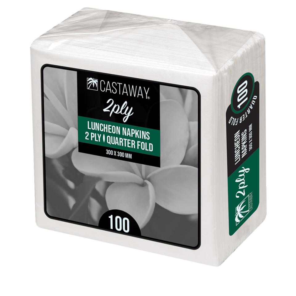 Castaway Luncheon Napkins 2 Ply 300 x 300mm White Pack 100