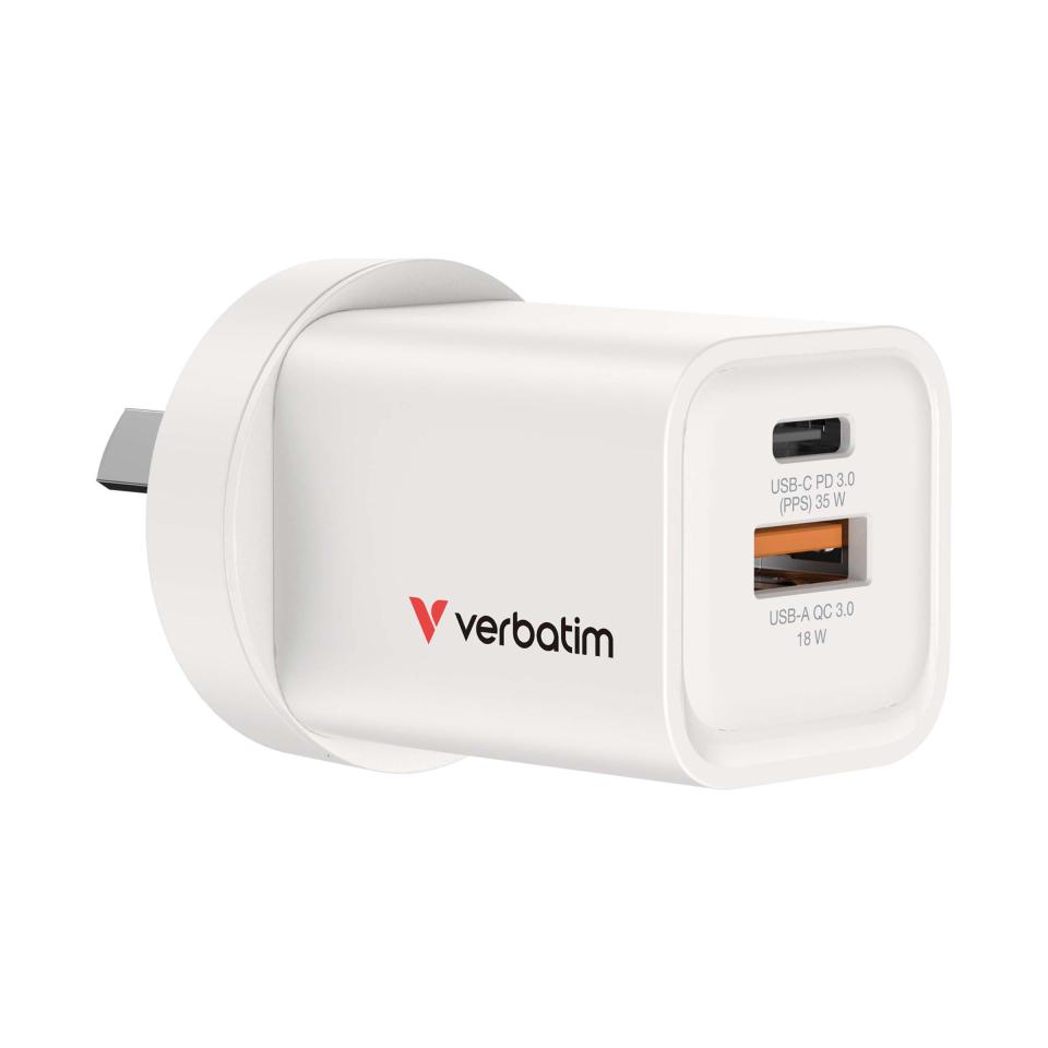 Verbatim Gan Charger 2 Port 35w USB A/c Pcr Au White