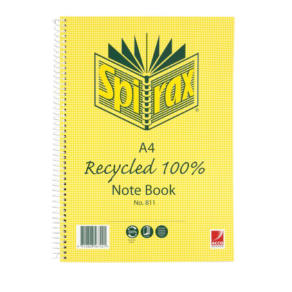 Spirax 811 Recycled Notebook A4 240 Page
