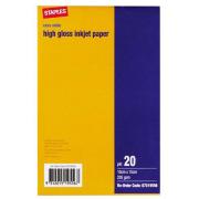 Staples High Gloss Inkjet Photo Paper 100x150mm 205gsm White Pack 20