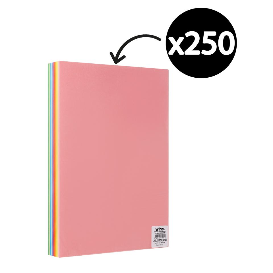 Winc Premium Coloured Cover Paper A3 160gsm 10 Assorted Colours Pack 250
