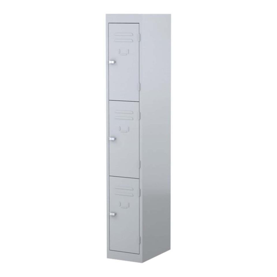 Steelco Locker Steel 3 Tier with Key Lock 1830h x 305w x 460dmm Silver Grey