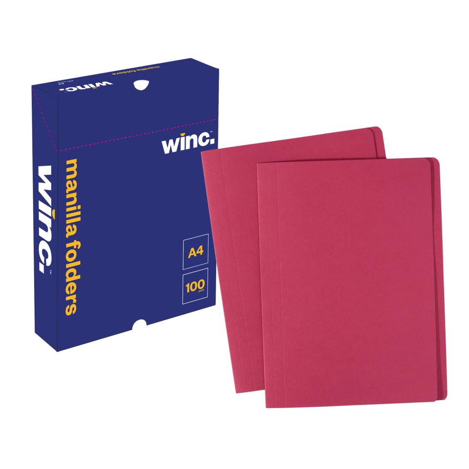 Winc Manilla Folder A4 Red Box 100 Winc