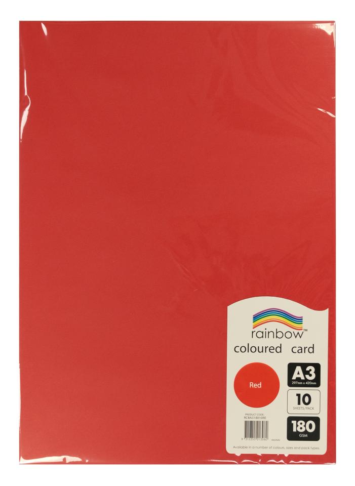 Rainbow Coloured Card 180gsm A3 10 Sheet Red Winc Rainbow Coloured Card 180gsm A3 10 Sheet Red Winc