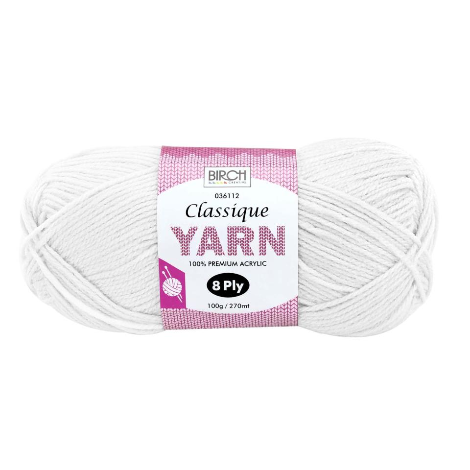Birch Classique Knitting Yarn 100% Premium Acrylic 100g Ball 8ply 10pk White Image