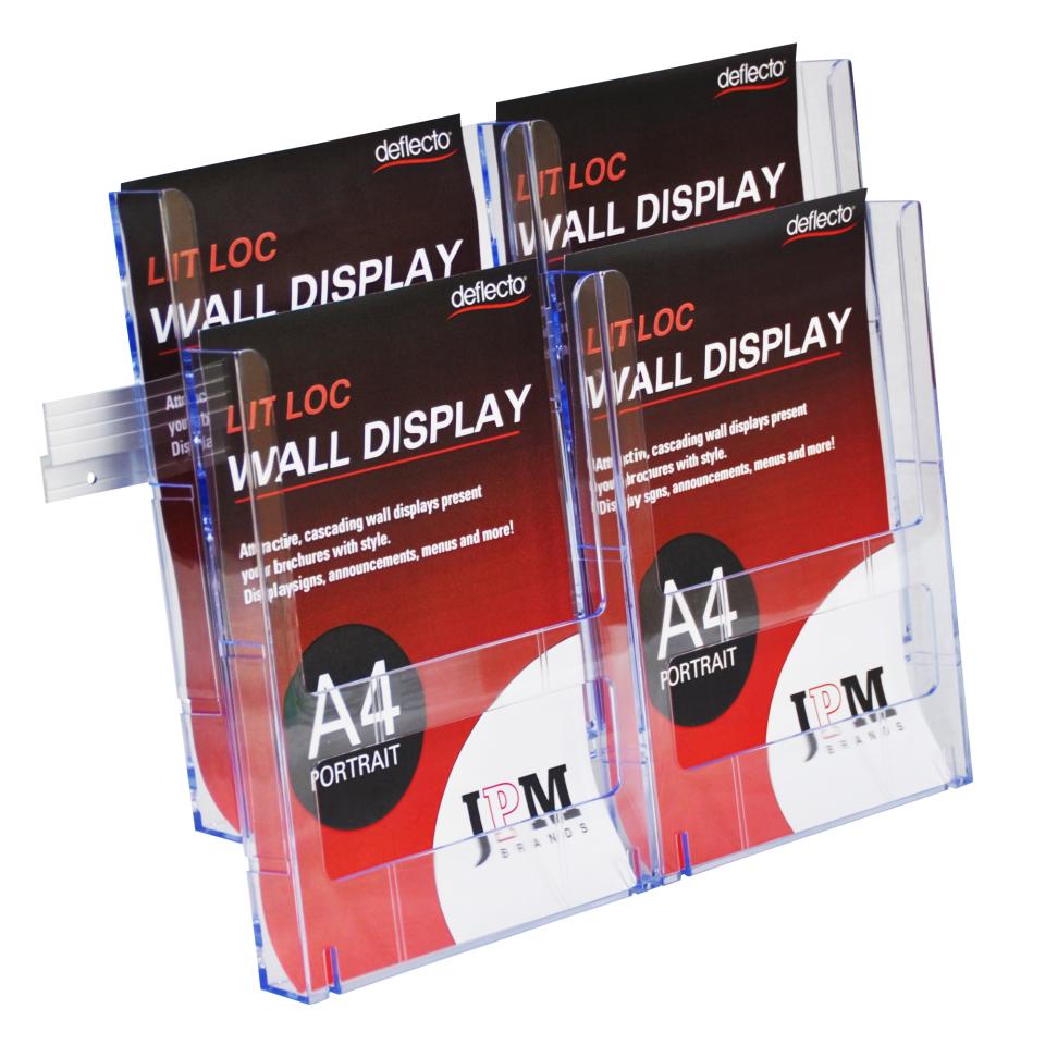 Deflecto Brochure Holder 4 Compartments Wall Mount A4 Clear