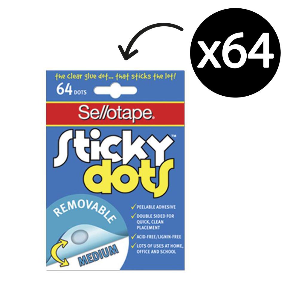 Sellotape Sticky Dots 10mm Removable Adhesive Clear Pack 64 | Winc