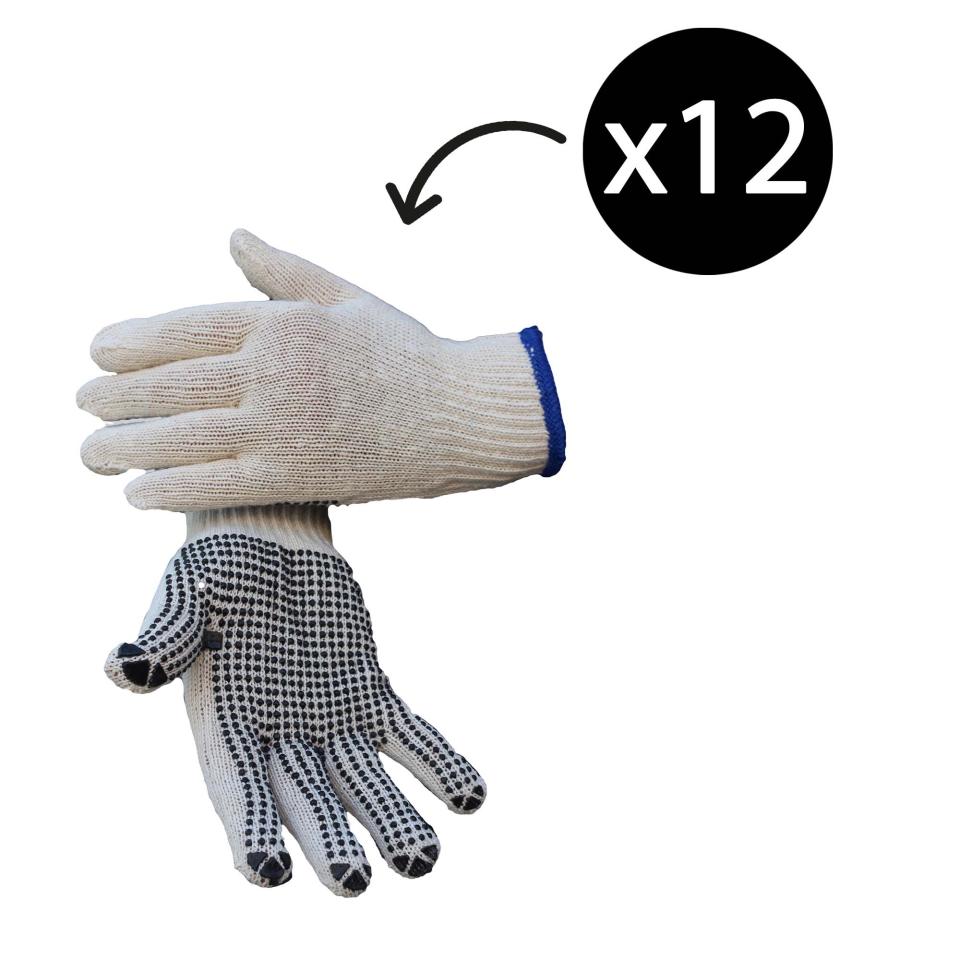 Poly/Cotton Knit Mens Polka Dot Palm Gloves Pair 12 Pack